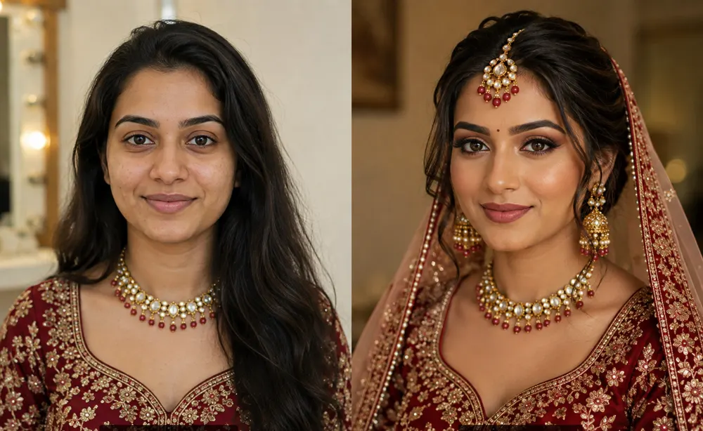 Bridal makeup transformation at Calista Eseis