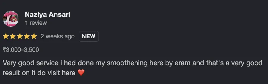 Google review for Calista Eseis salon